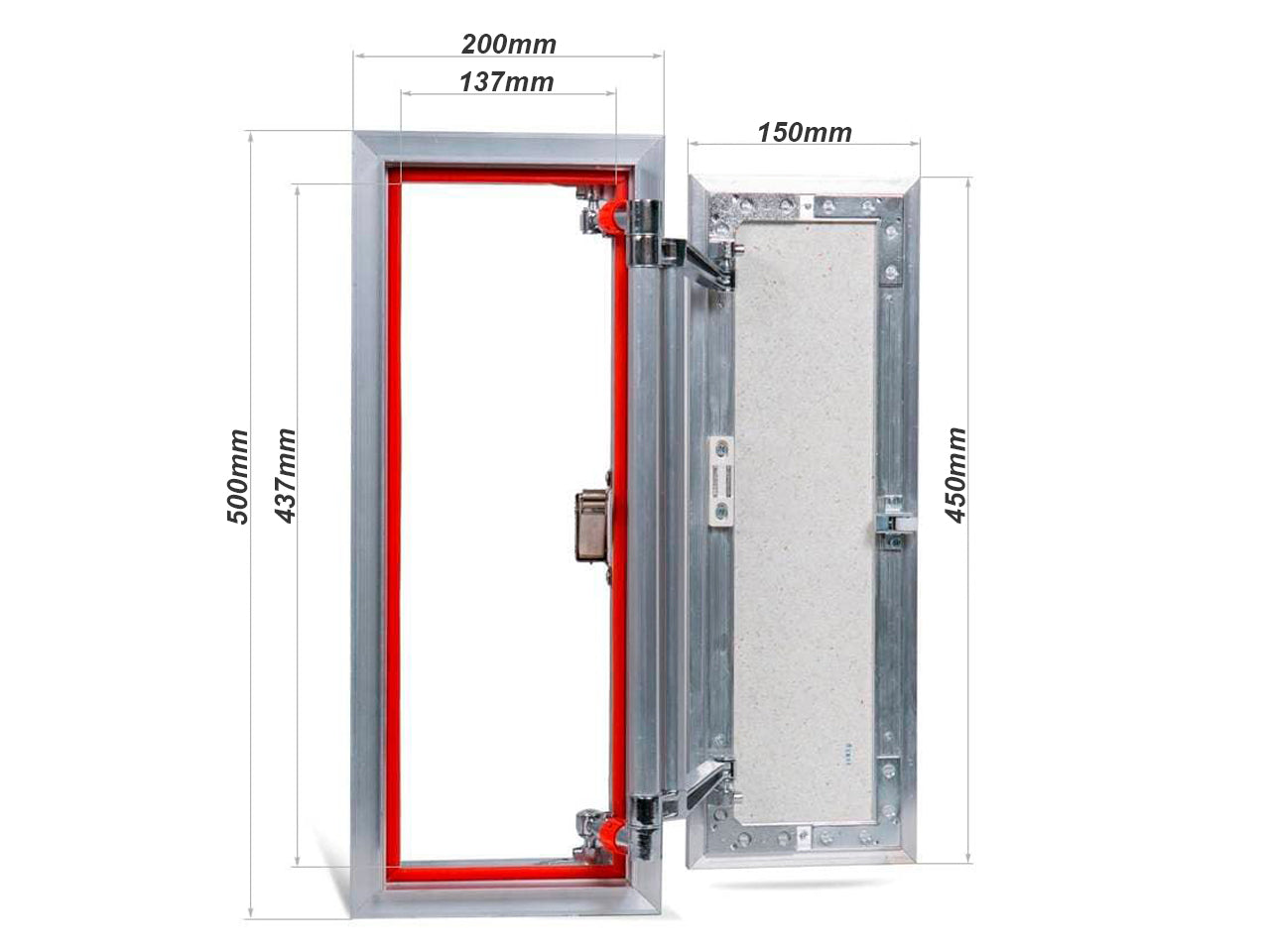 Concealed wall hatch for tiles with push-up door