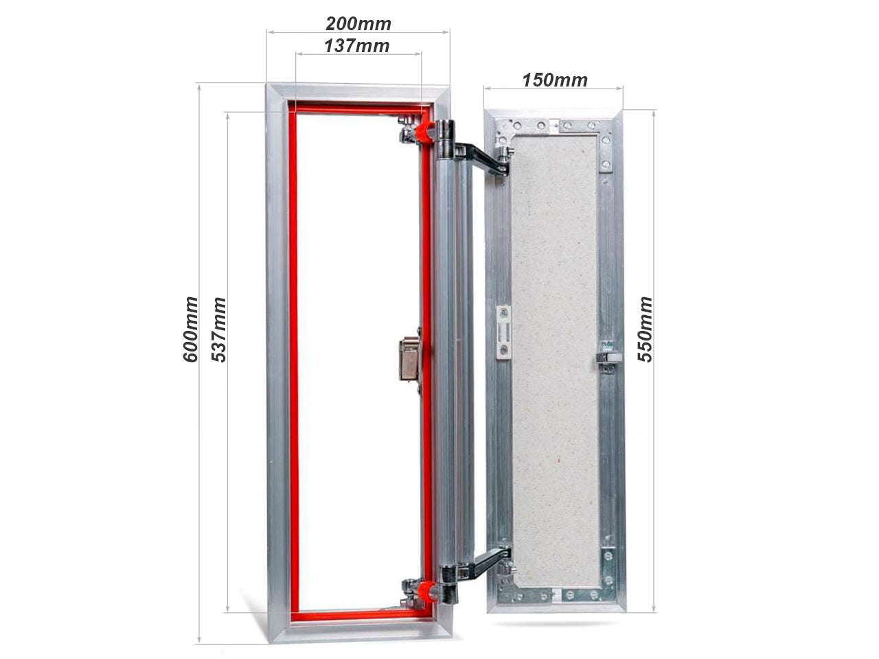 Concealed wall hatch for tiles with push-up door