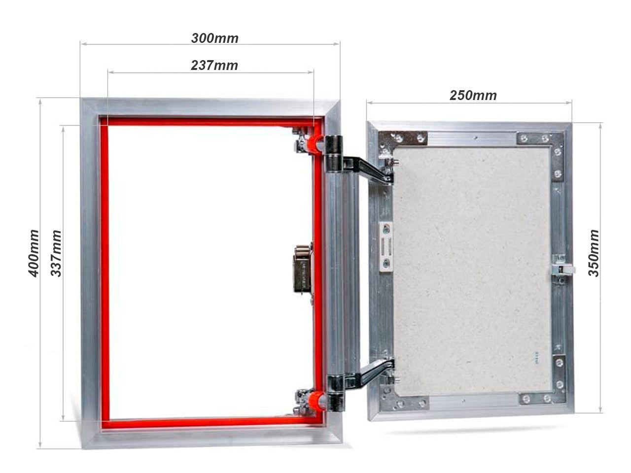 Concealed wall hatch for tiles with push-up door