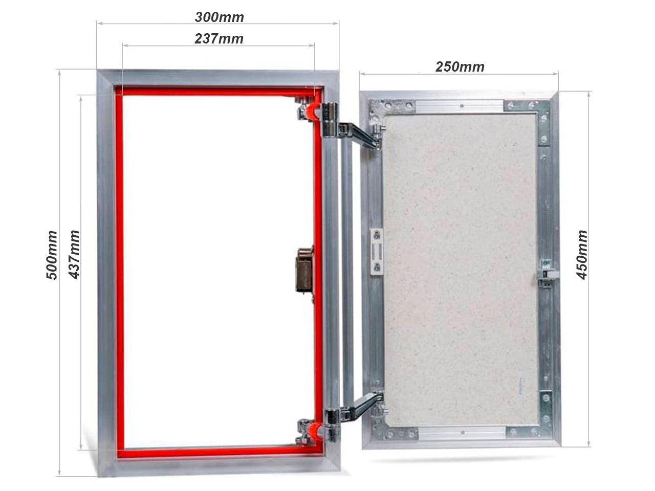Concealed wall hatch for tiles with push-up door