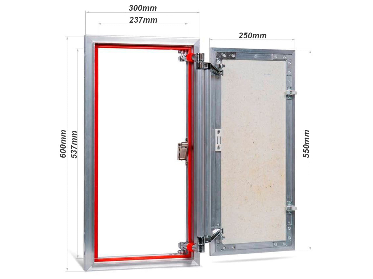 Concealed wall hatch for tiles with push-up door