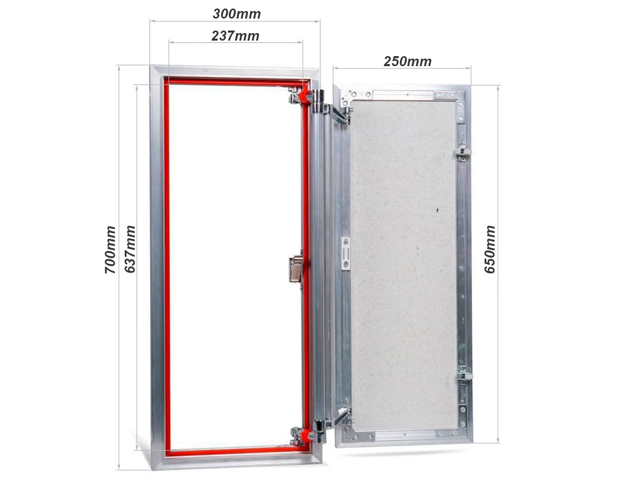 Concealed wall hatch for tiles with push-up door