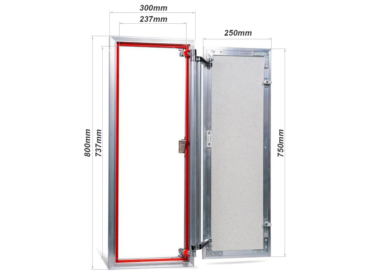 Concealed wall hatch for tiles with push-up door
