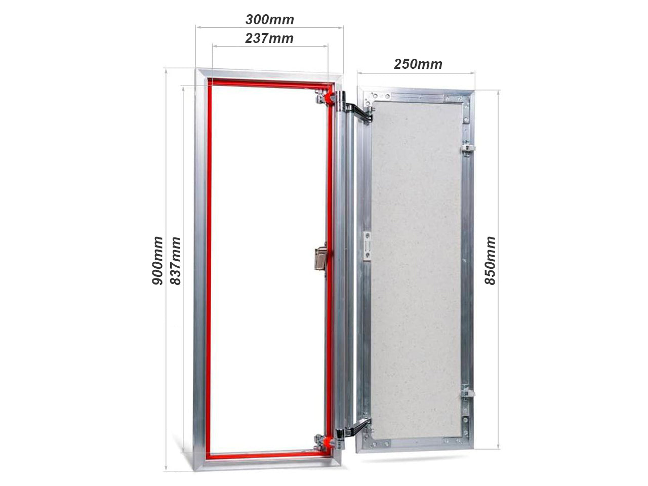 Concealed wall hatch for tiles with push-up door