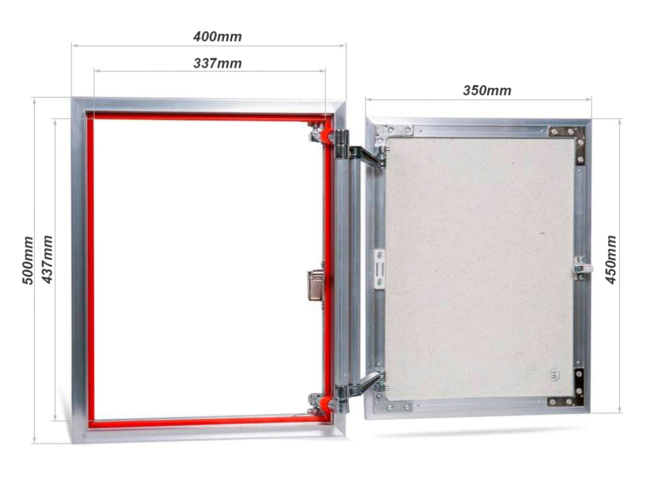 Concealed wall hatch for tiles with push-up door