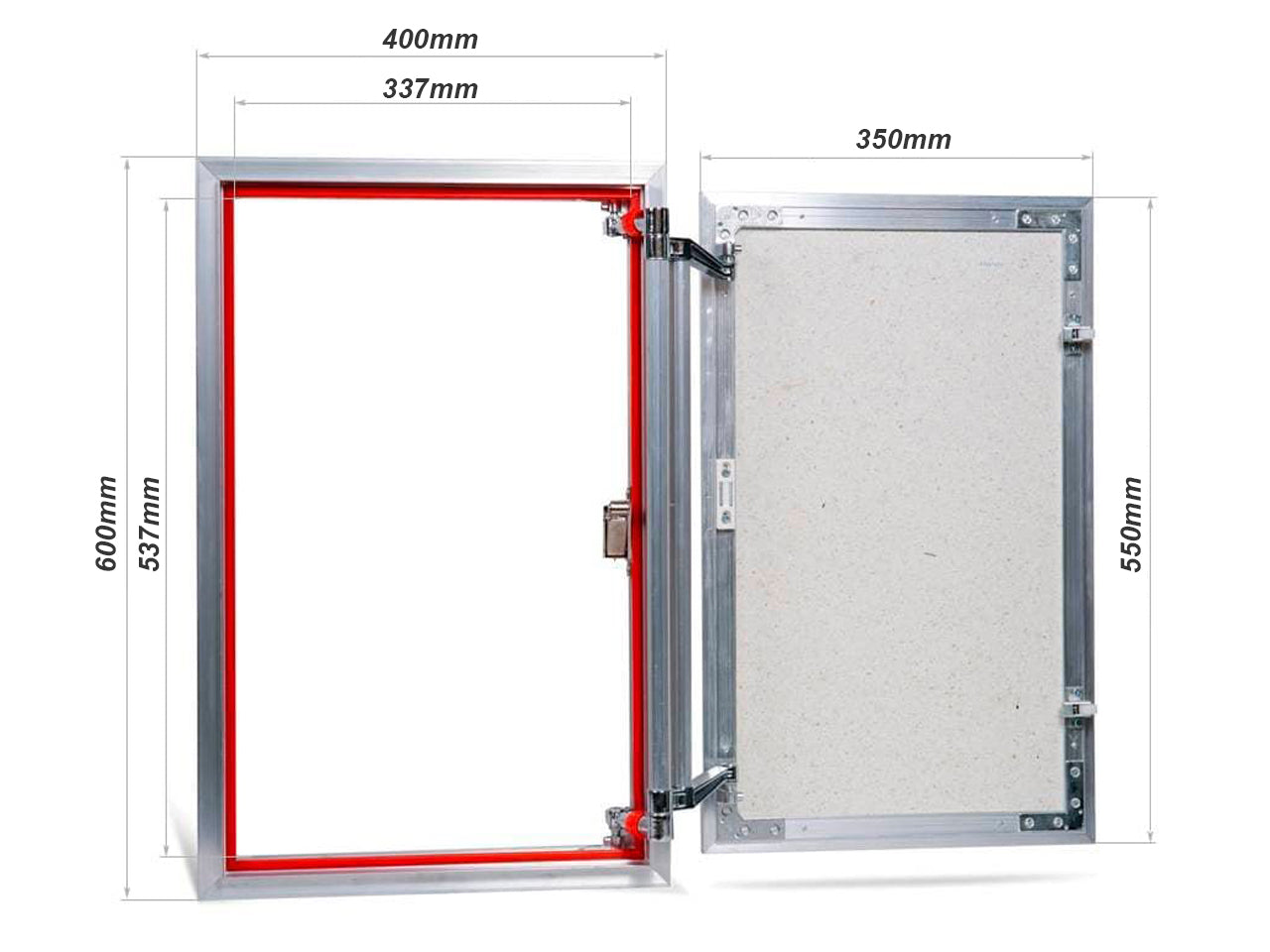 Concealed wall hatch for tiles with push-up door