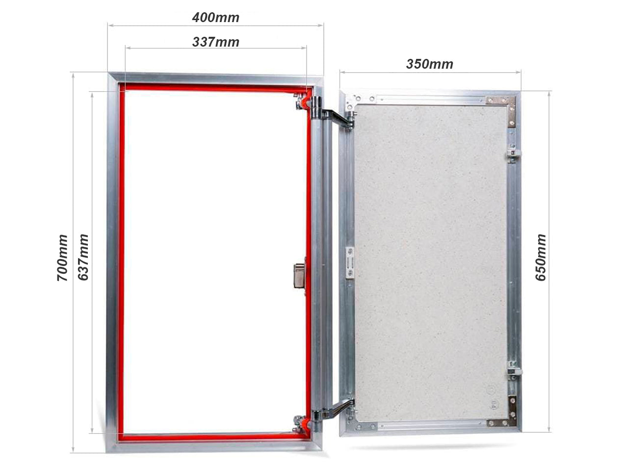 Concealed wall hatch for tiles with push-up door