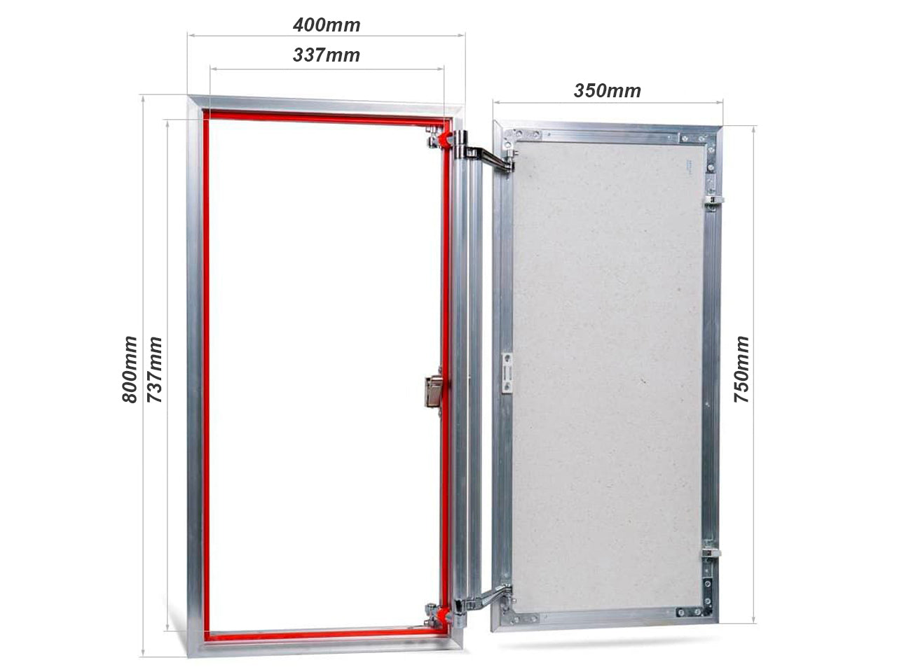Concealed wall hatch for tiles with push-up door