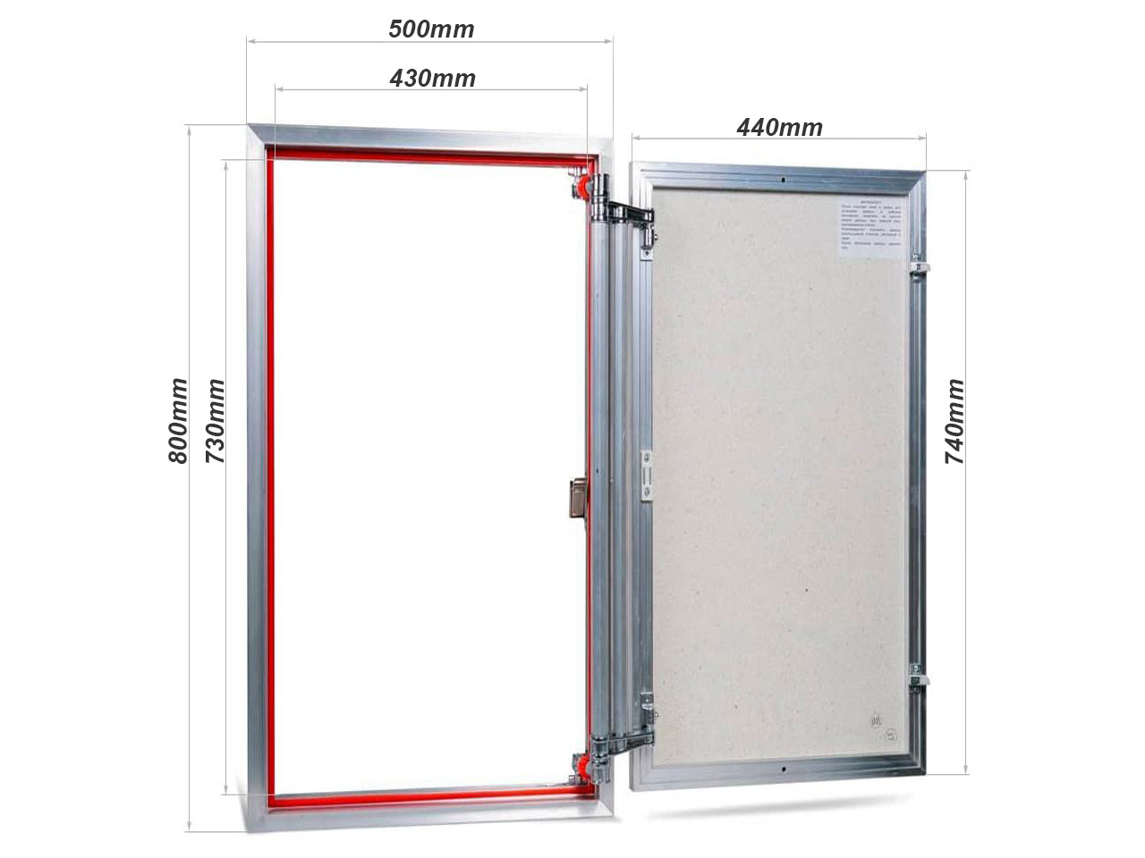 Concealed wall hatch for tiles with push-up door