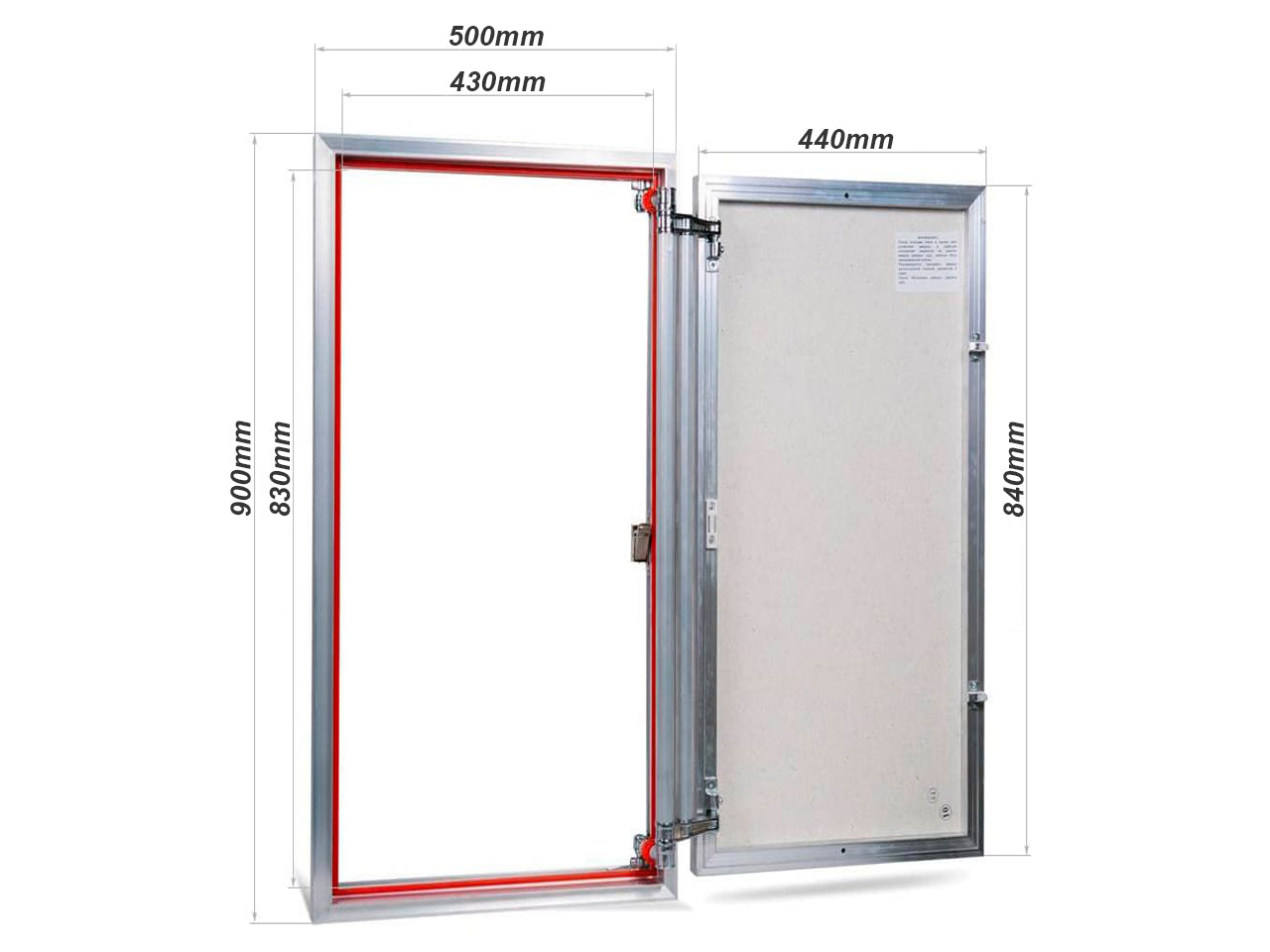 Concealed wall hatch for tiles with push-up door